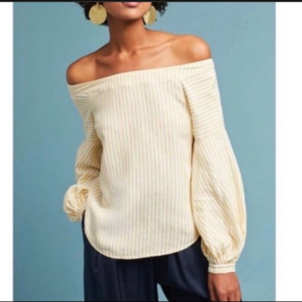 ANTHROPOLOGIE Maeve Clotille Linen Off Shoulder Top‎ Sz 2